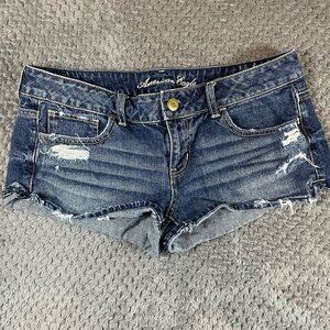 American Eagle Micro Mini Jean Shorts Women's Size 10 Distressed Y2K Low Rise